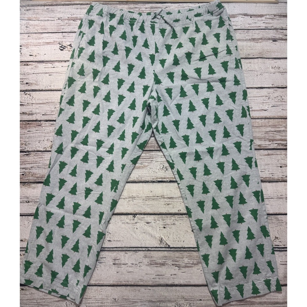 Hanna Andersson Adult Size XL Green Gray Tree Print Flannel Pajama Bottoms Pants